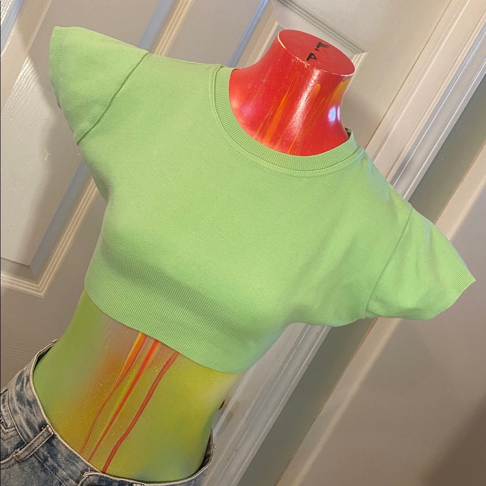 5.7.9 Green Cotton Candy Raver  Kawaii Cute Crop Top T-Shirt